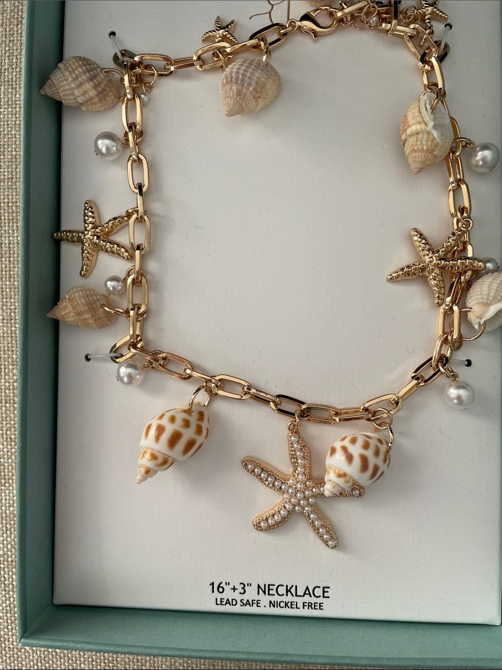 House of Harlow 1960 Gold-tone Starfish & Shell Charm Necklace with Pearls